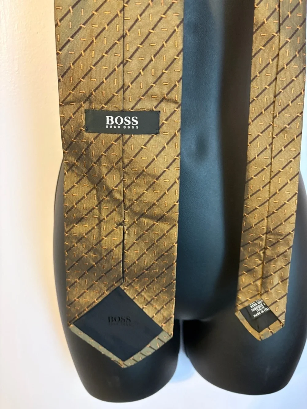 Boss Hugo Boss Satin Metallic Bronze Embroidered Geometric Silk Necktie Tie
